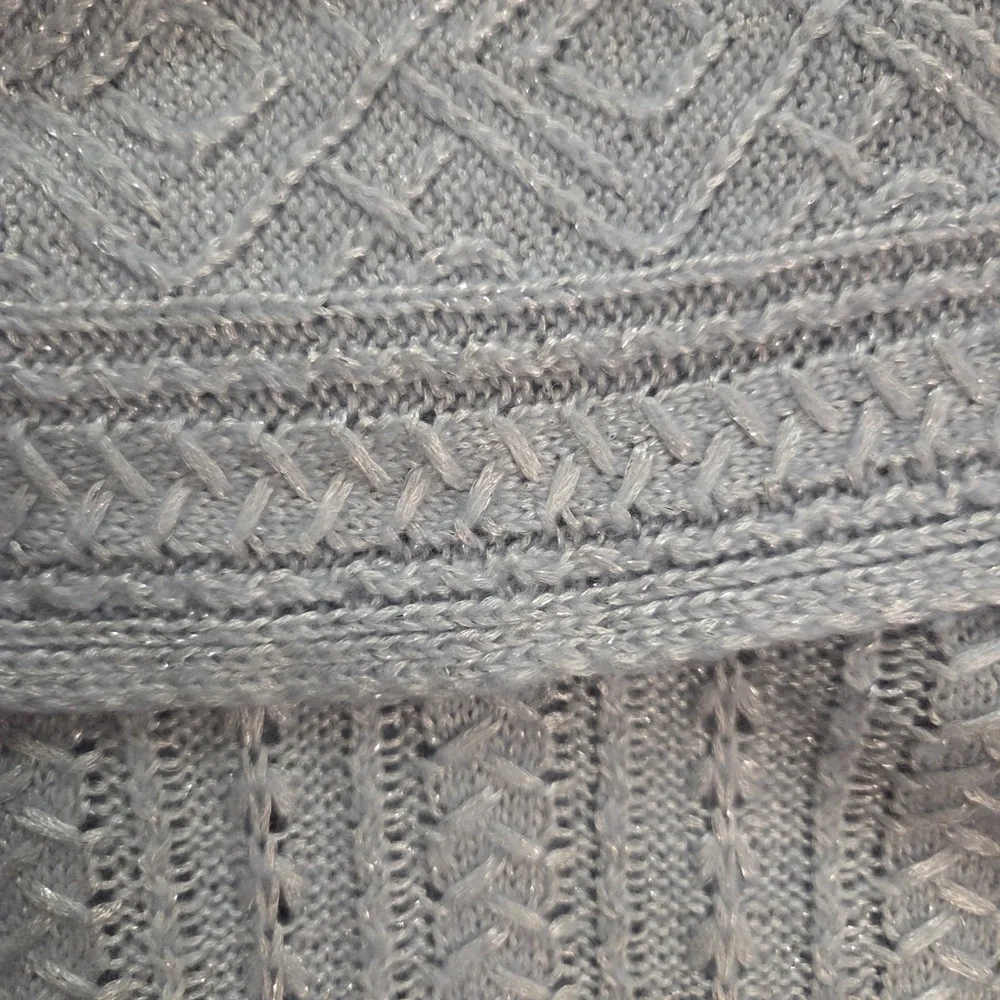 White House Black Market Gray Off-Shoulder Cable Knit Sweater - Picture 6 of 6